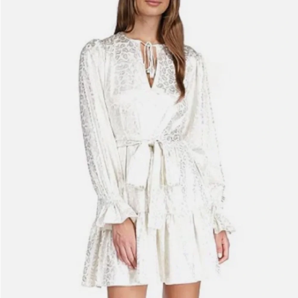 NWT MICHAEL KORS foil paisley mini dress in bone silver size XS-M